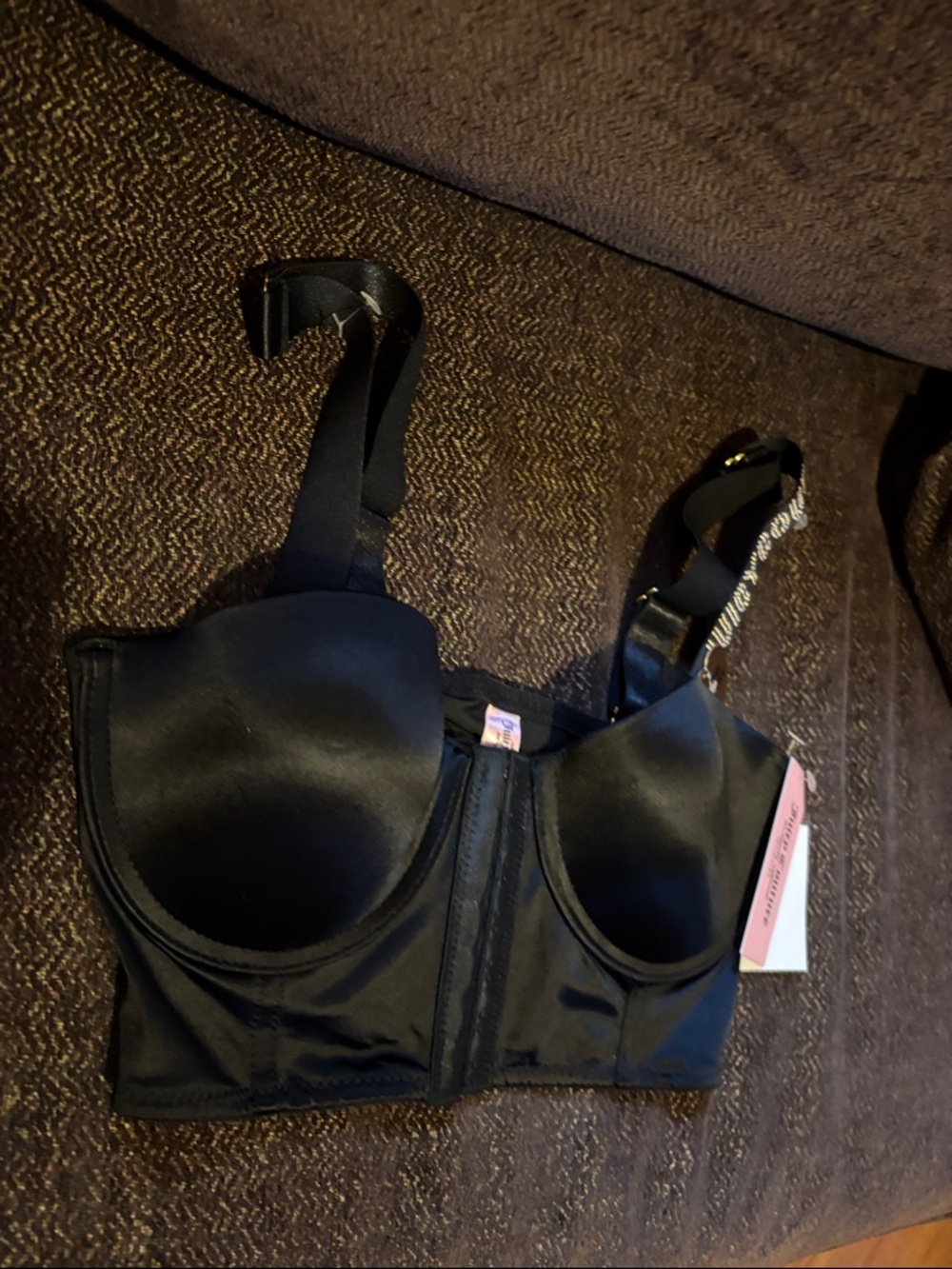 Juicy Couture Black Longline Front closure Satin Corset Bra
